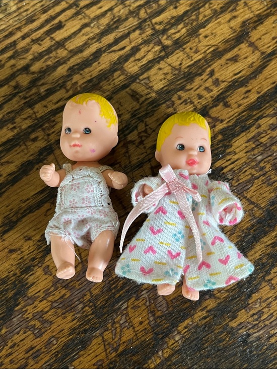 Barbie Other - Vintage Barbie Blonde Mini Baby sister Dolls Pair with Pink-Patterned Outfits
